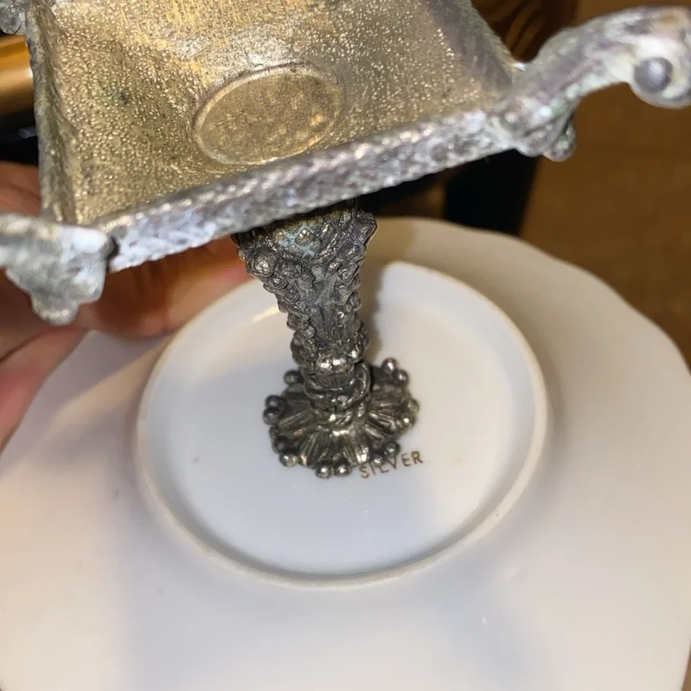 Vintage 3 peace Silver Soap Dish Cup & Holder and plate